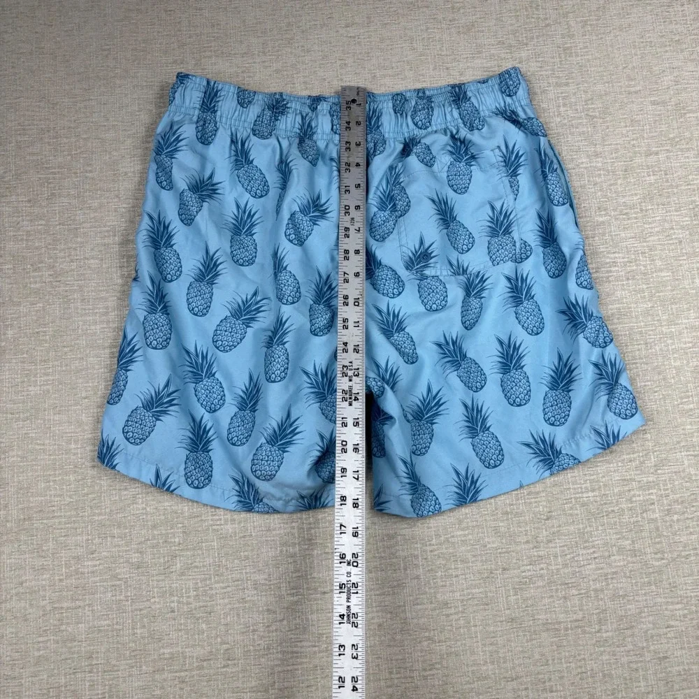 Burnside Mens Blue Pineapple Print Swim Trunks Mesh Lined Shorts Size Large